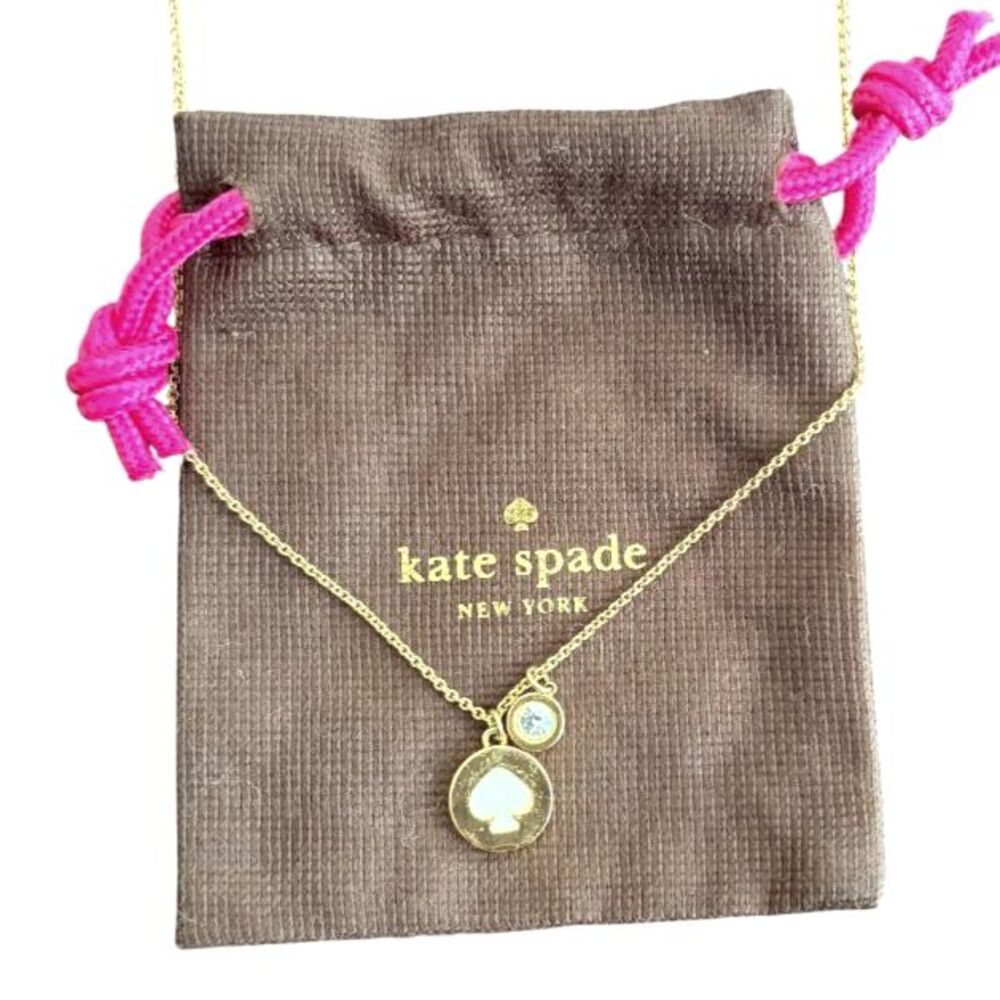 Kate Spade Spot The Spade Double Charm Pendant Necklace White Enamel Logo
